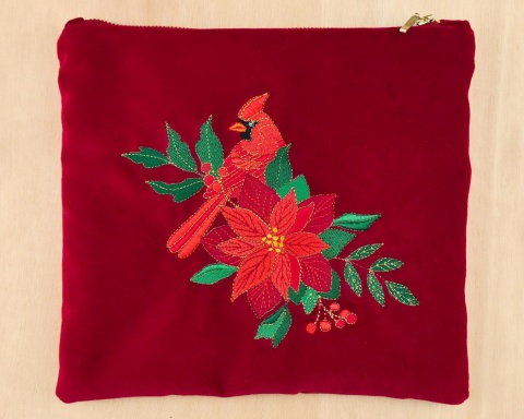 Kosmetyczka aksamitna - kardynał szkarłatny i gwiazda betlejemska