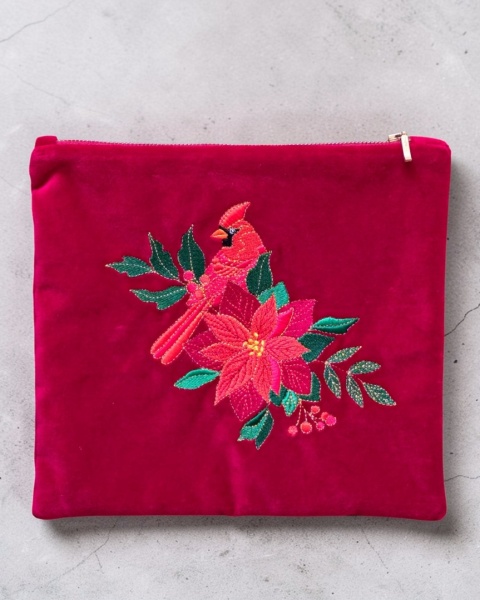 Kosmetyczka aksamitna - kardynał szkarłatny i gwiazda betlejemska