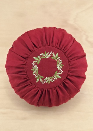 Poduszka lniana okrągła, bordowa