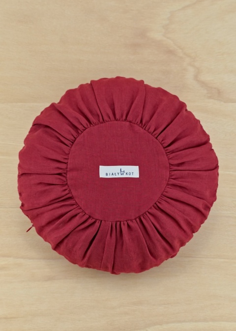 Poduszka lniana okrągła, bordowa