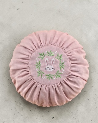 Poduszka lniana okrągła, króliczek