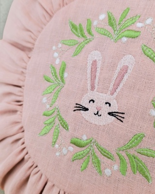 Poduszka lniana okrągła, króliczek